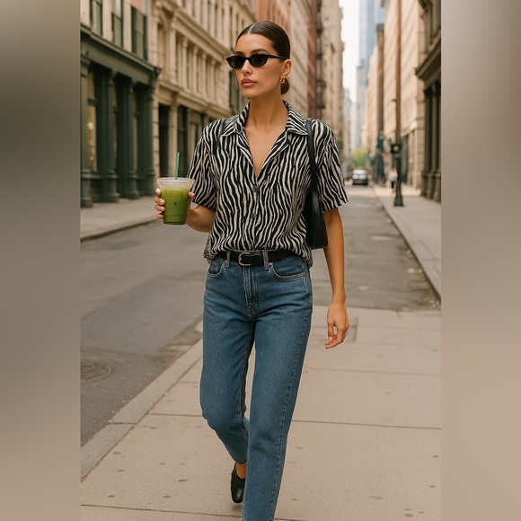 Zara Zebra Print Button Down Shirt Animal Print Blouse top - Picture 1 of 6